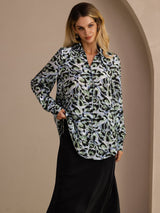 [Léopard Sarcelle] SilkSilky-FR Long Sleeve Lapel Collar Blouse 001