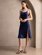 [Bleu Foncé] SilkSilky-FR Fines Brides Encolure Dégagée Robes 005