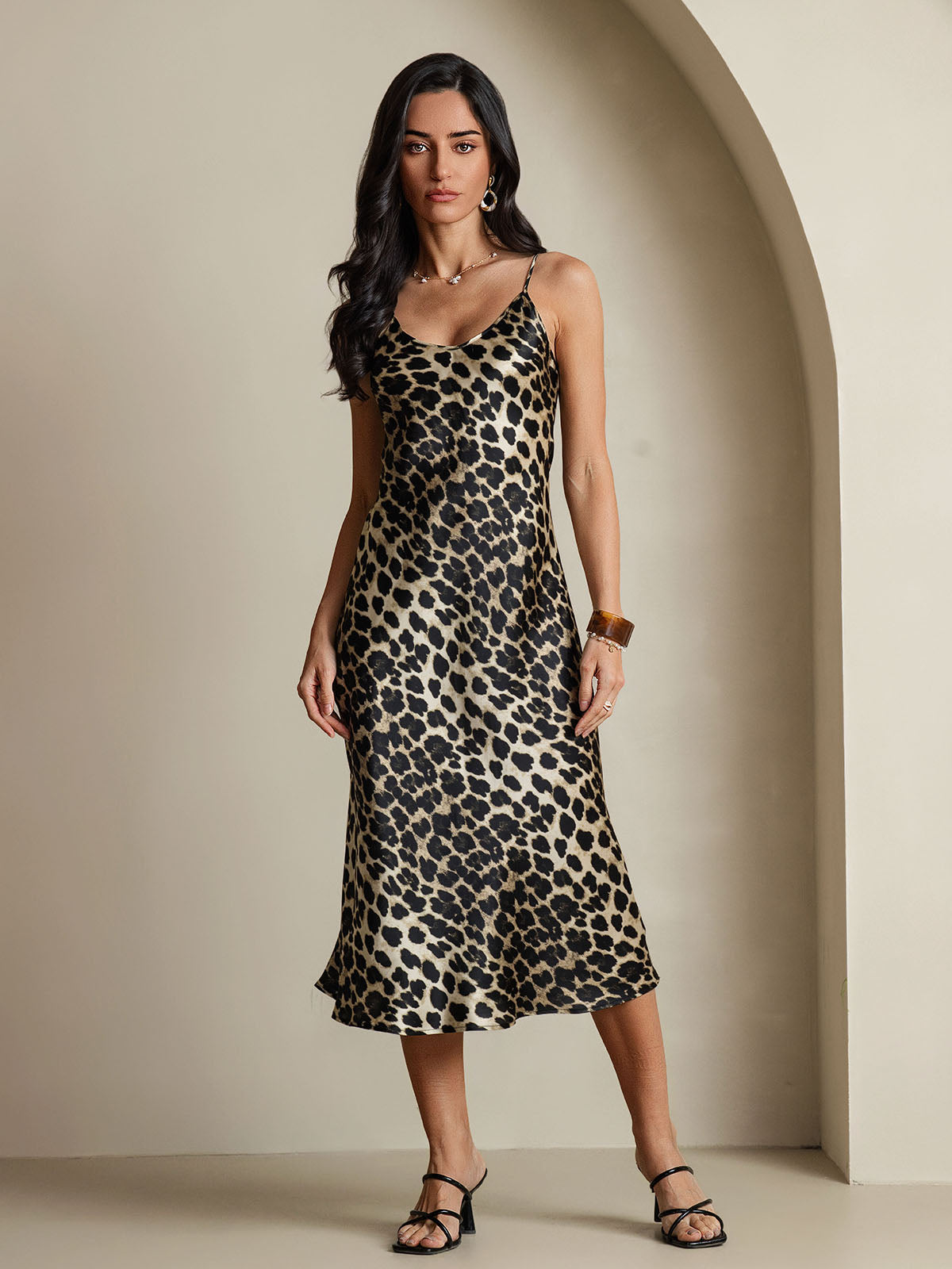 [Leopard] SilkSilky-FR Pure Soie Col Bateau Chemises de nuit 001