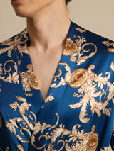 [Dragon Navy] SilkSilky-FR Long Sleeve Homme Peignoir 003