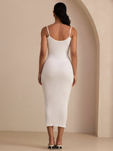 [Blanc] SilkSilky-FR Spaghetti Strap Square Neck Robes 002