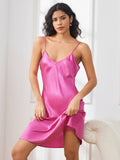 SilkSilky FR Pure Soie Trois quart Nightgown&Robe Set RoseRouge 006