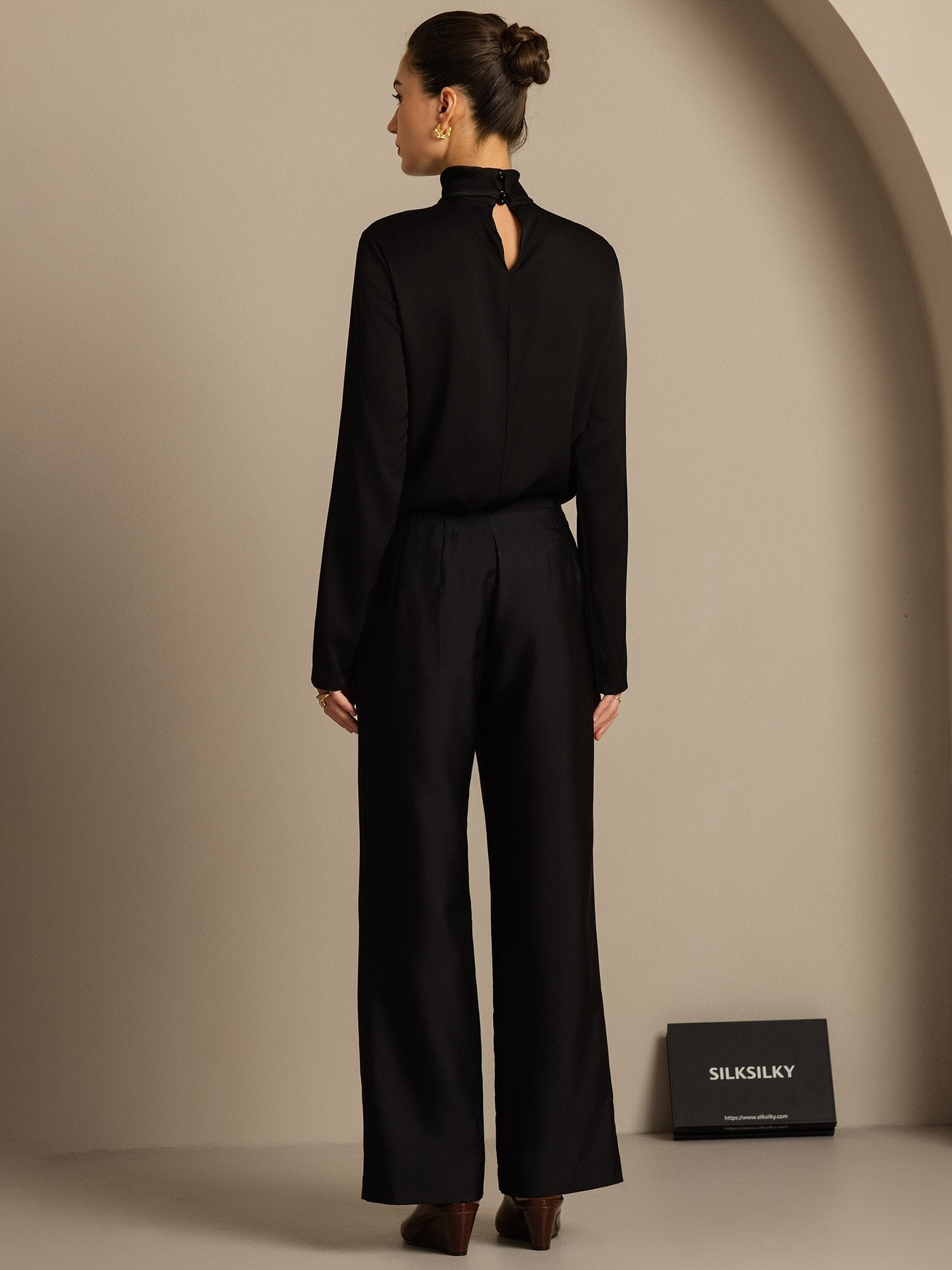 [Noir] SilkSilky-FR 32Momme Soie Womens Pants 002,