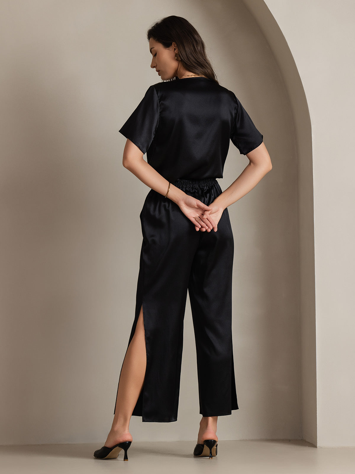 [Noir] SilkSilky-FR 19Momme Soie Womens Pants 002