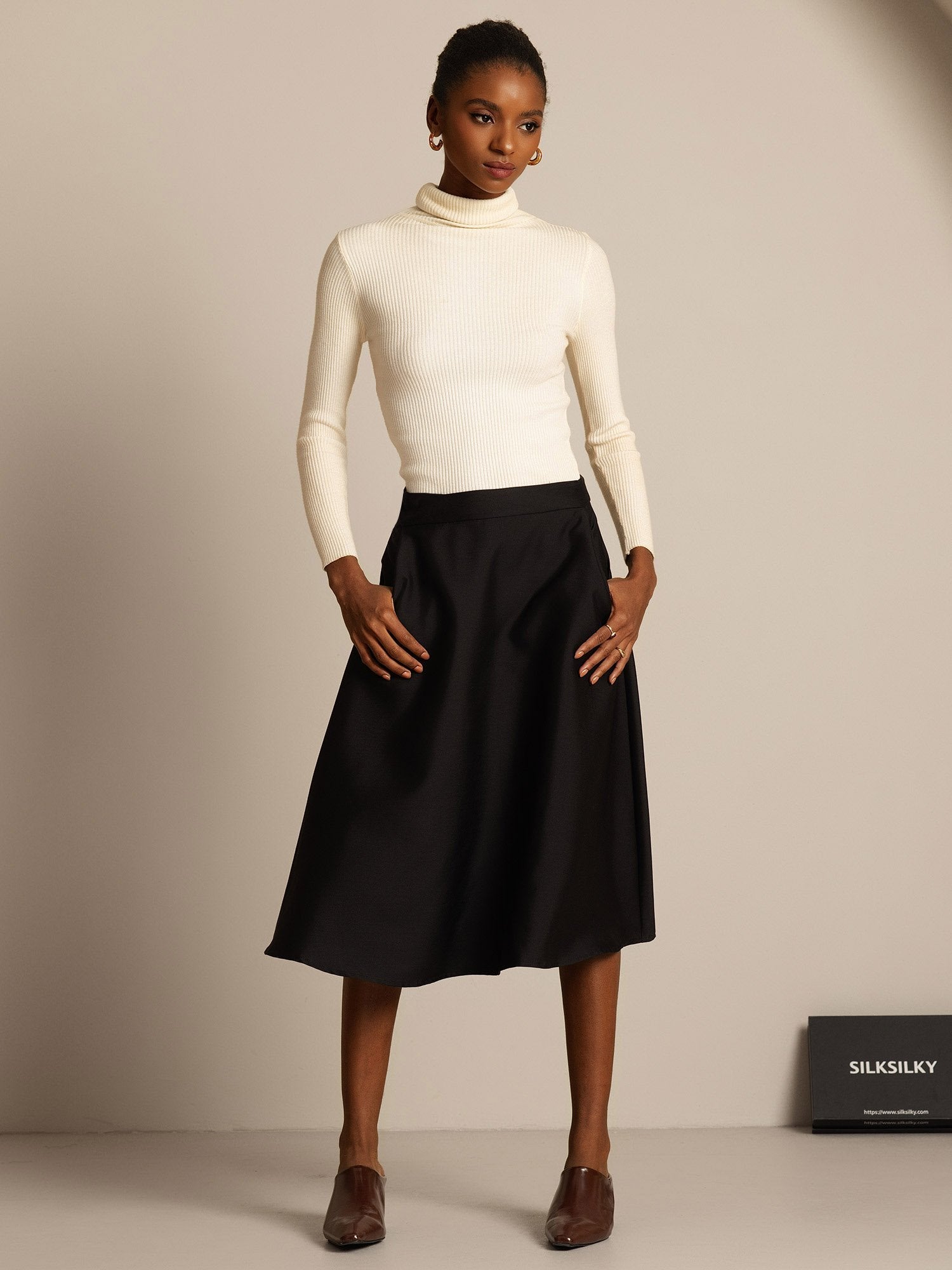 [Noir] SilkSilky-FR 32Momme Soie Skirt 007,