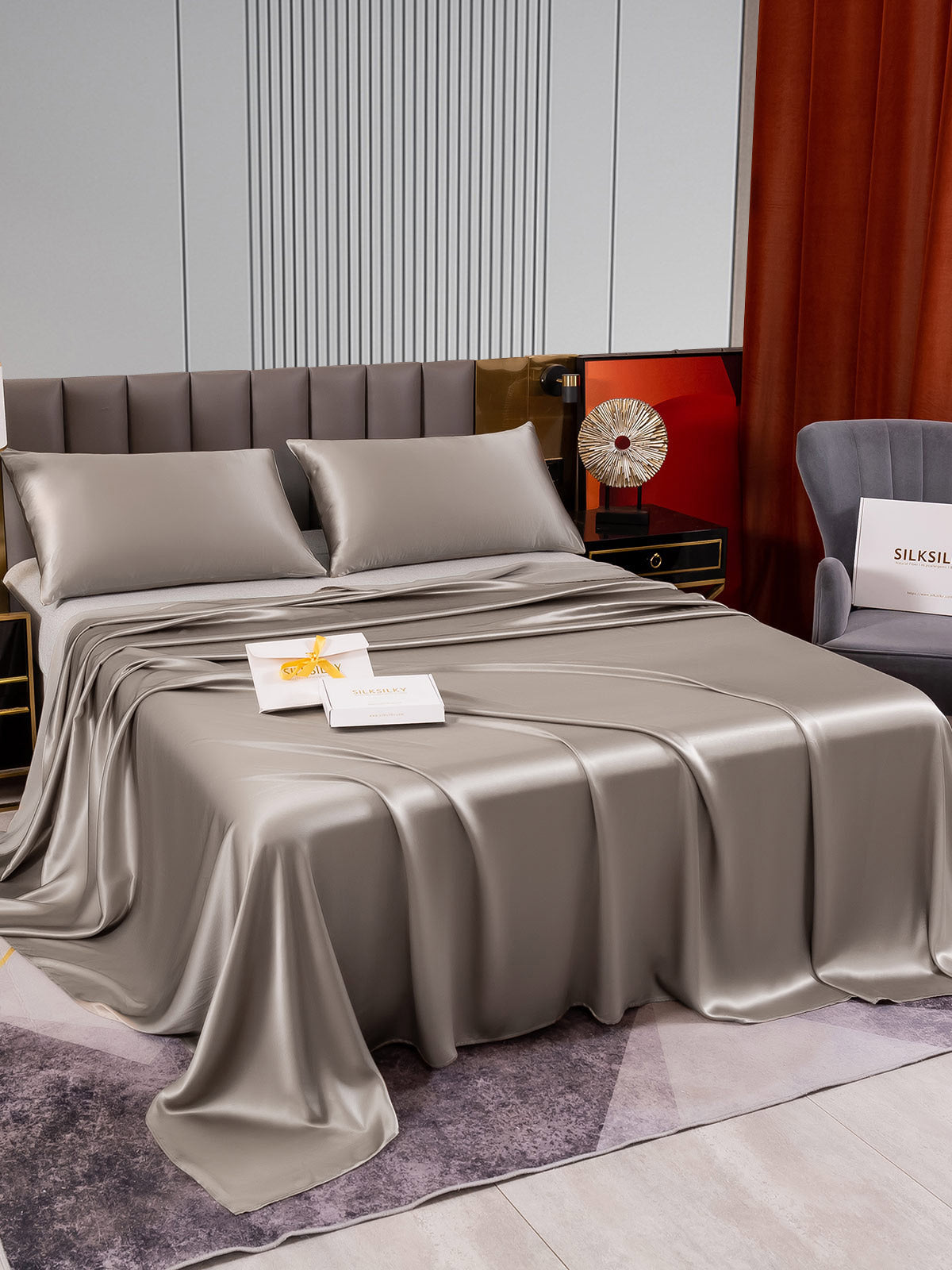 SilkSilky FR 22Momme Pure Soie Bedding Set Gris 003