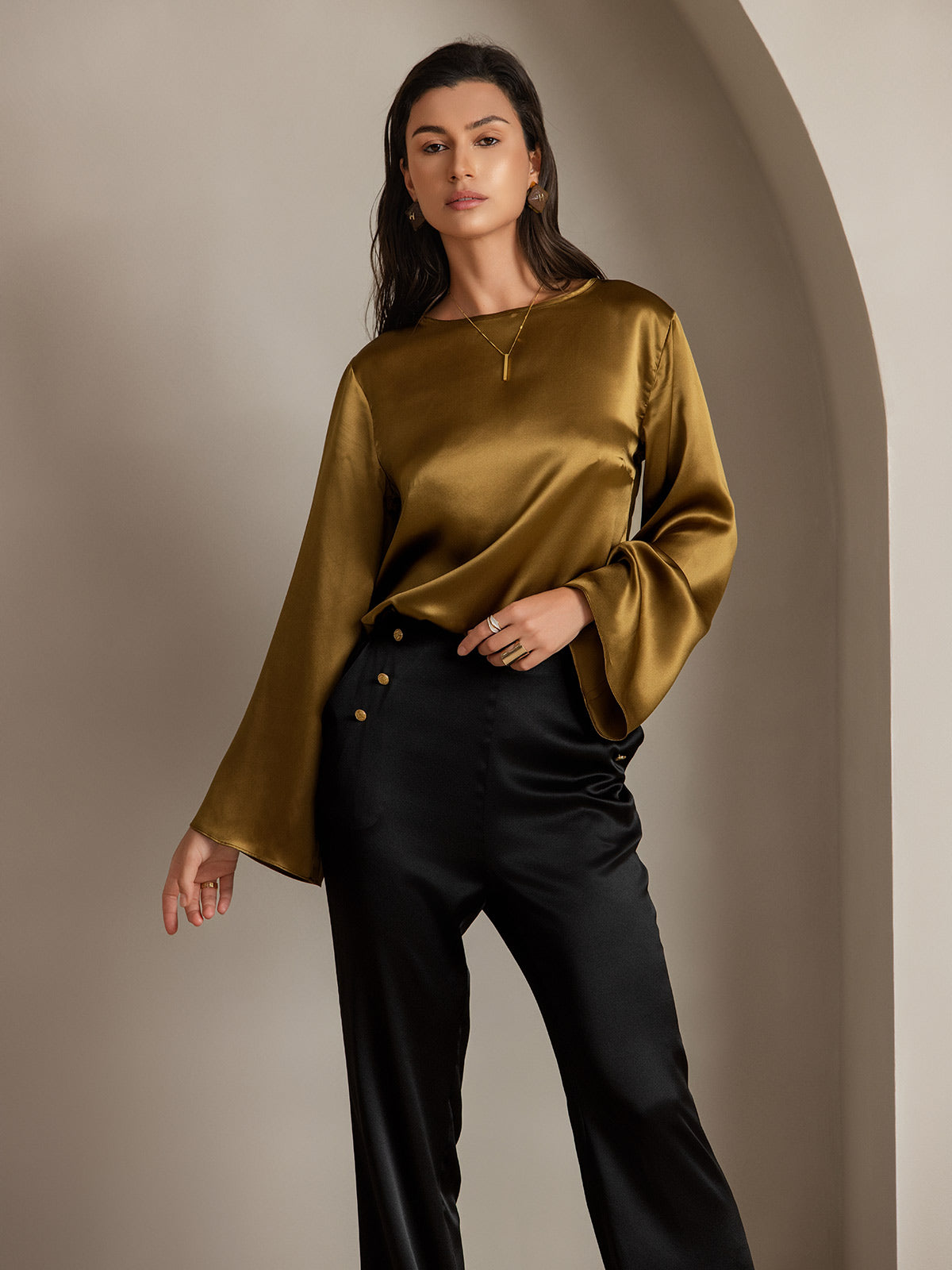 [Noir] SilkSilky-FR 19Momme Soie Womens Pants 008