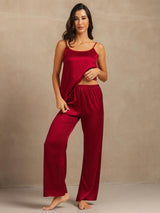 [Rouge Vineux] SilkSilky-FR 19Momme Fines Brides Encolure Dégagée Ensemble Camisole 005