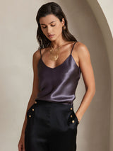 [Gris Pourpre] SilkSilky-FR Spaghetti Strap V Neck Top À Fines Brides 007