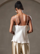 [Beige] SilkSilky-FR Spaghetti Strap V Neck Top À Fines Brides 002