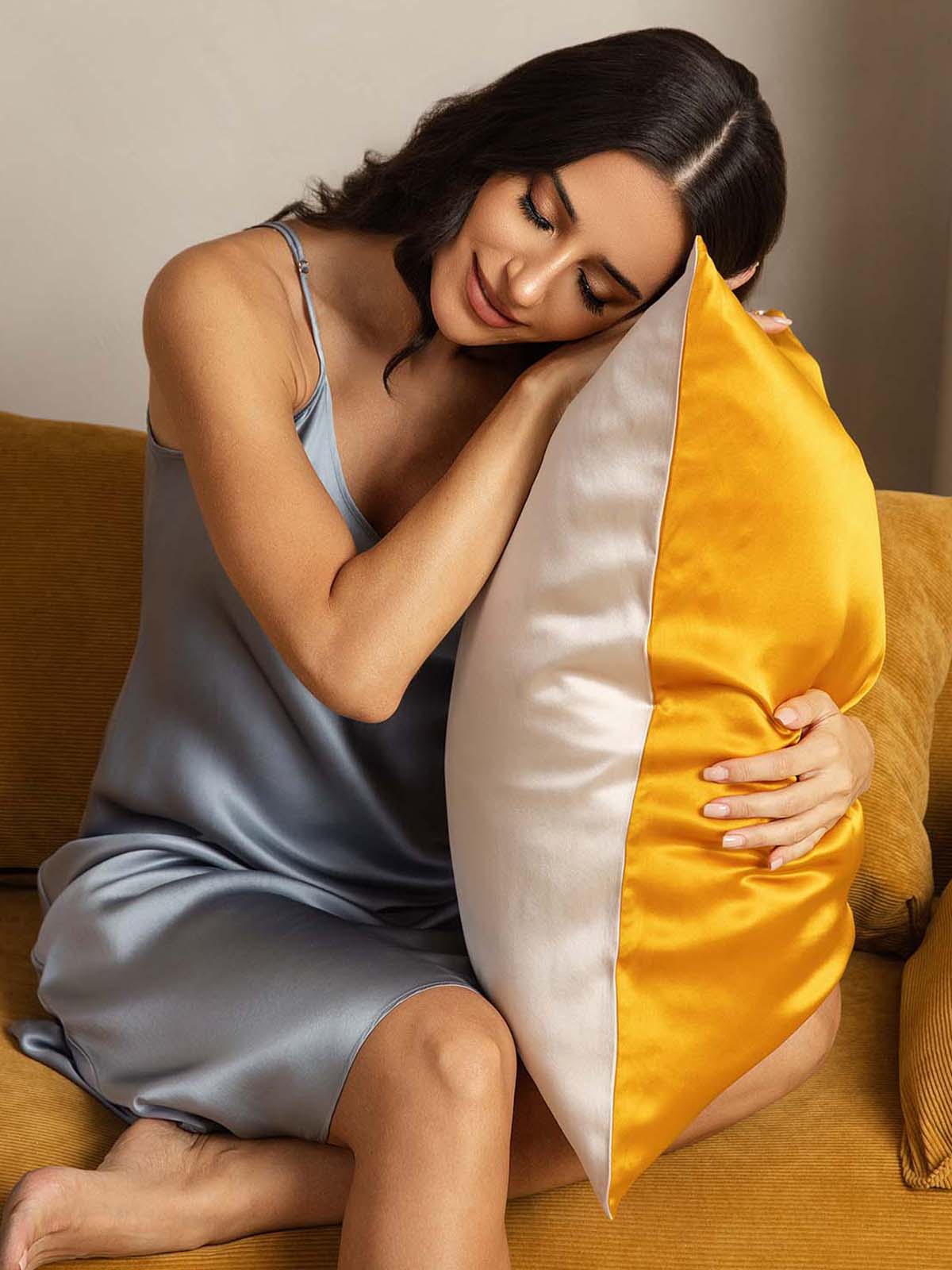[Gold+BeigeClair] SilkSilky-FR 22Momme Pure Soie Pillowcase 001