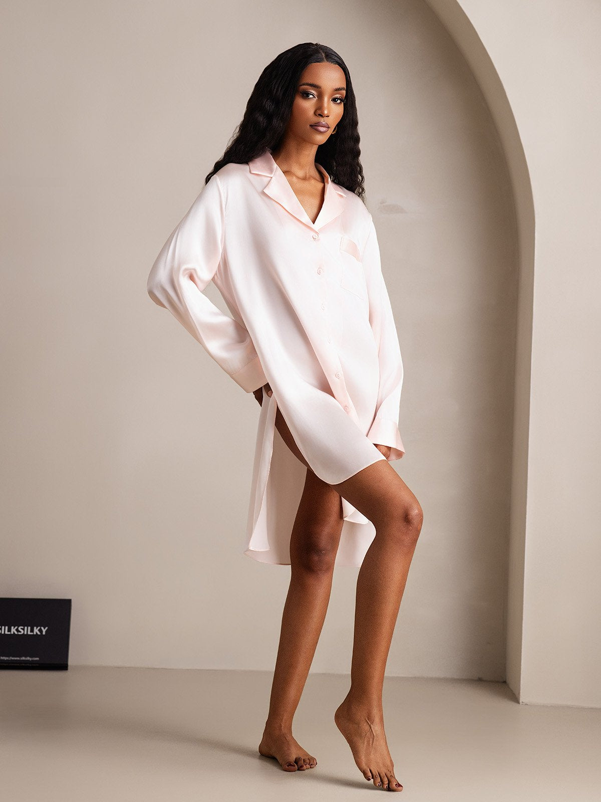 [RoseClair] SilkSilky-FR Soie Col Chemise Chemises de nuit 005