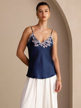 [Bleu Foncé] SilkSilky-FR Sleeveless V Neck Top À Fines Brides 004