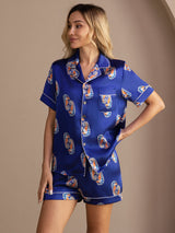 [Hippocampe Marine] SilkSilky-FR Short Sleeve Lapel Collar Femme Pyjamas 001