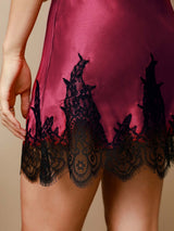 [Rouge Foncé] SilkSilky-FR Sleeveless V Neck Chemises de nuit 006
