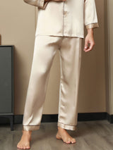 [Tan] SilkSilky-FR Pure Soie Mens Sleep Bottoms 003,