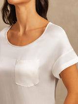 [Blanc] SilkSilky-FR 19Momme Manches courtes Col Rond Chemises de nuit 004