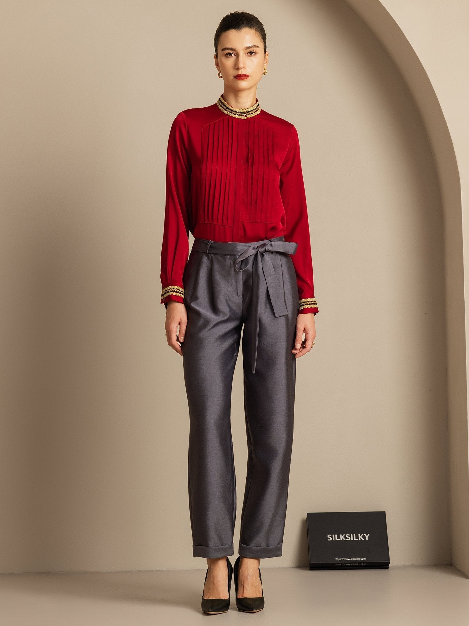 [Gris] SilkSilky-FR 32Momme Soie Womens Pants 006,