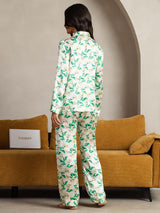 [Floral Vert] SilkSilky-FR Pure Soie Womens Pajamas 003,