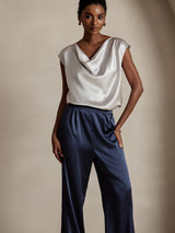 [Gris Clair] SilkSilky-FR Cap Sleeve Cowl Neck Femme T-Shirt 003