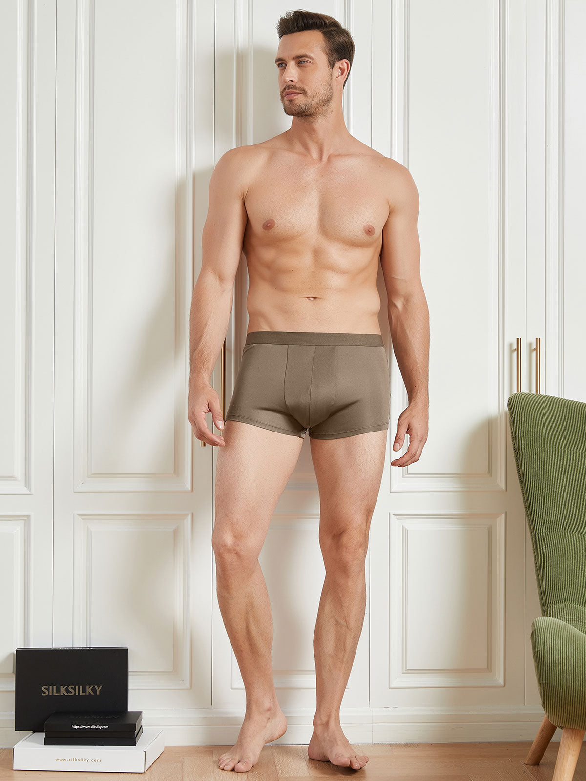 SilkSilky FR Soie Tricotée Mens Underwear Café 004