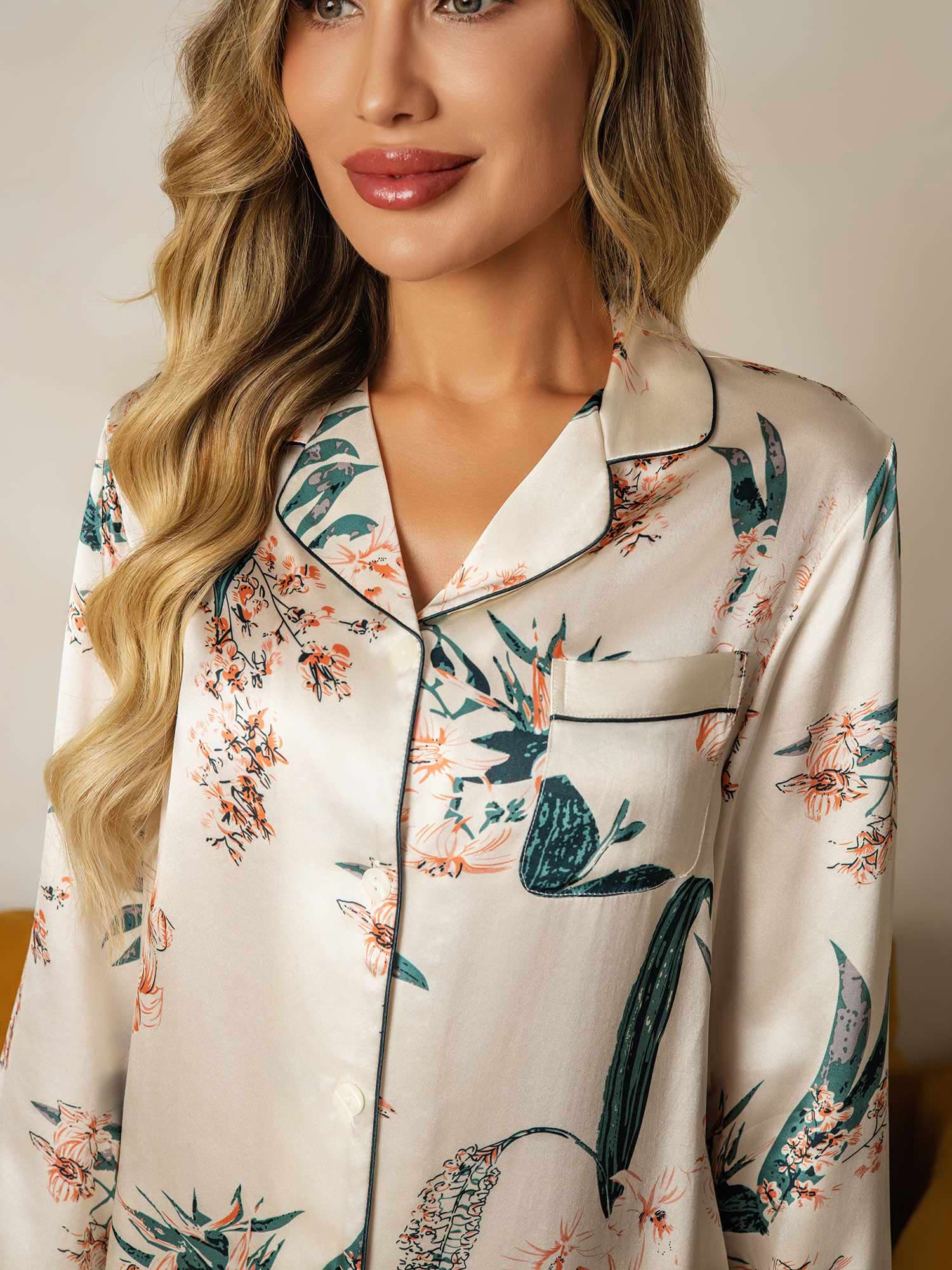 [Ivory] SilkSilky-FR Pure Soie Womens Pajamas 003