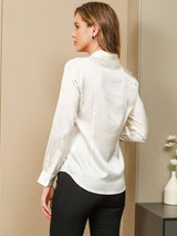 [Blanc] SilkSilky-FR Long Sleeve Lapel Collar Femme Chemise 002