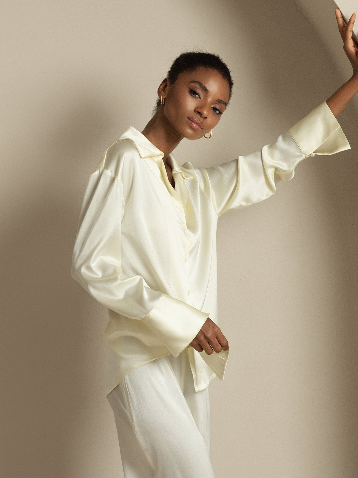 [Ivory] SilkSilky-FR 19Momme Soie Womens Shirt 007