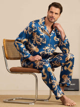[Dragon Navy] SilkSilky-FR Long Sleeve Lapel Collar Homme Pyjamas 001