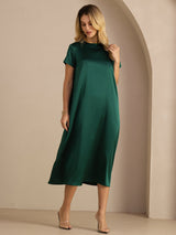 [Vert Foncé] SilkSilky-FR Short Sleeve Round Neck Robes 004