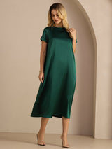 [Vert Foncé] SilkSilky-FR Short Sleeve Crew Neck Robes 004