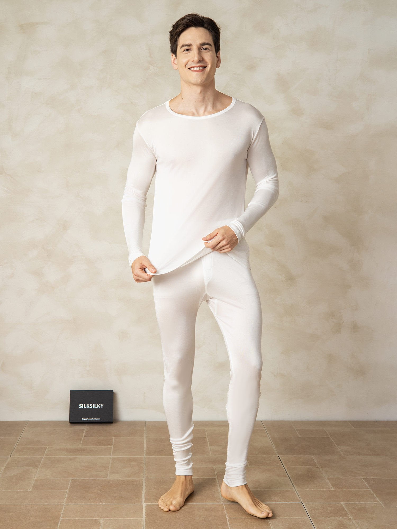 [Blanc] SilkSilky-FR Soie Mens Pajamas 001