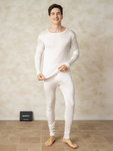 [Blanc] SilkSilky-FR Long Sleeve Round Neck Sous Vêtements Longs Homme 001