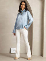 [Bleu Grisâtre] SilkSilky-FR 19Momme Soie Womens Shirt 012