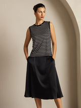 [Rayure Noire] SilkSilky-FR Sleeveless Round Neck Top À Fines Brides 006