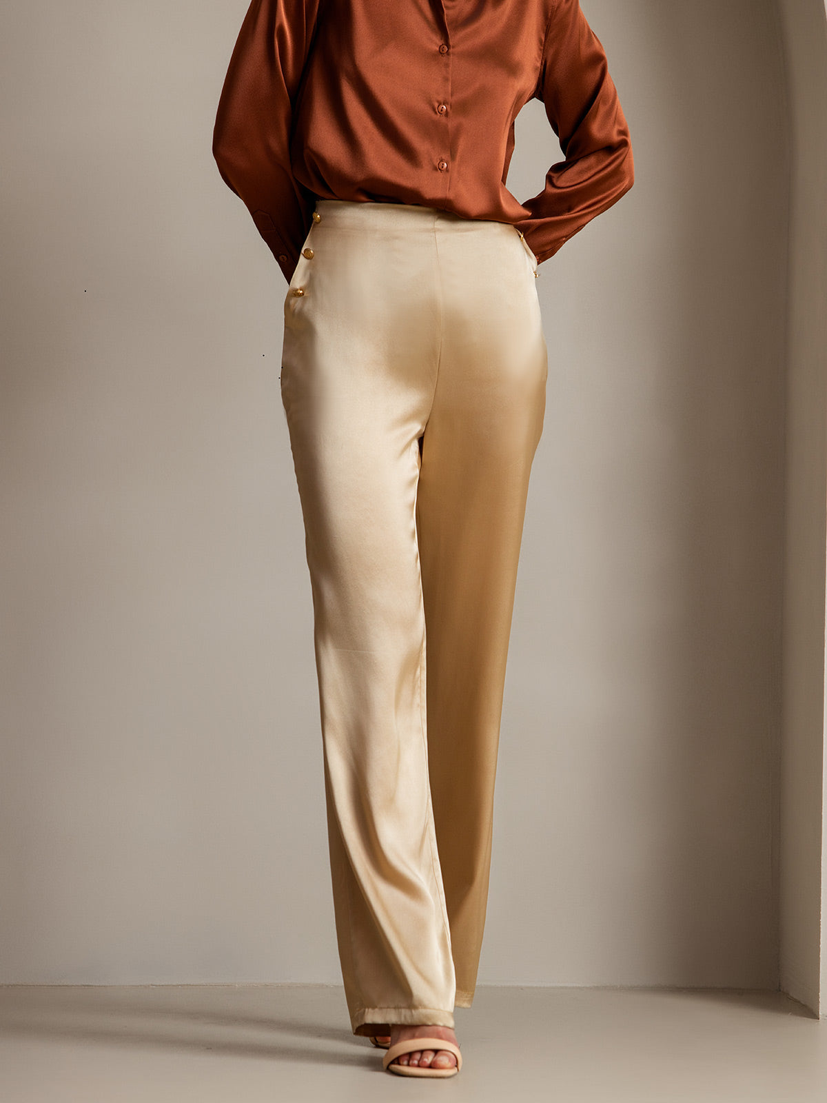 [Champagne] SilkSilky-FR 19Momme Soie Womens Pants 001