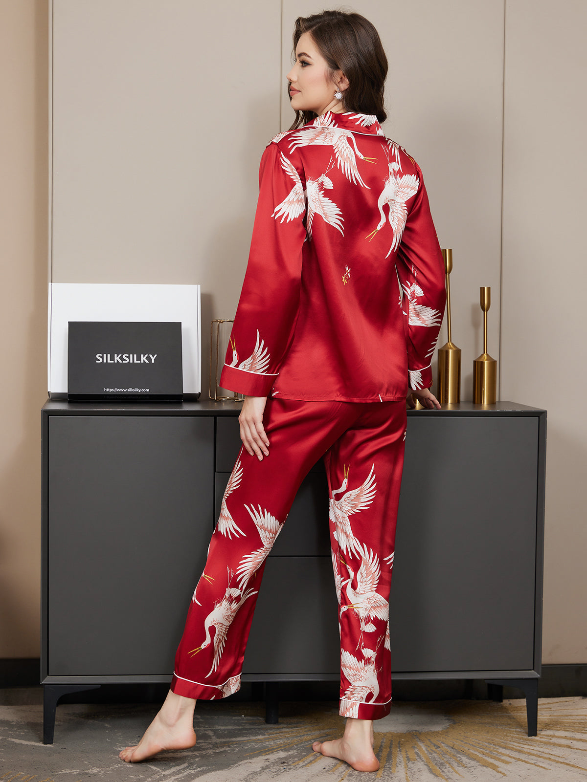 [Rouge Foncé] SilkSilky-FR 19Momme Pure Soie Womens Pajamas 006
