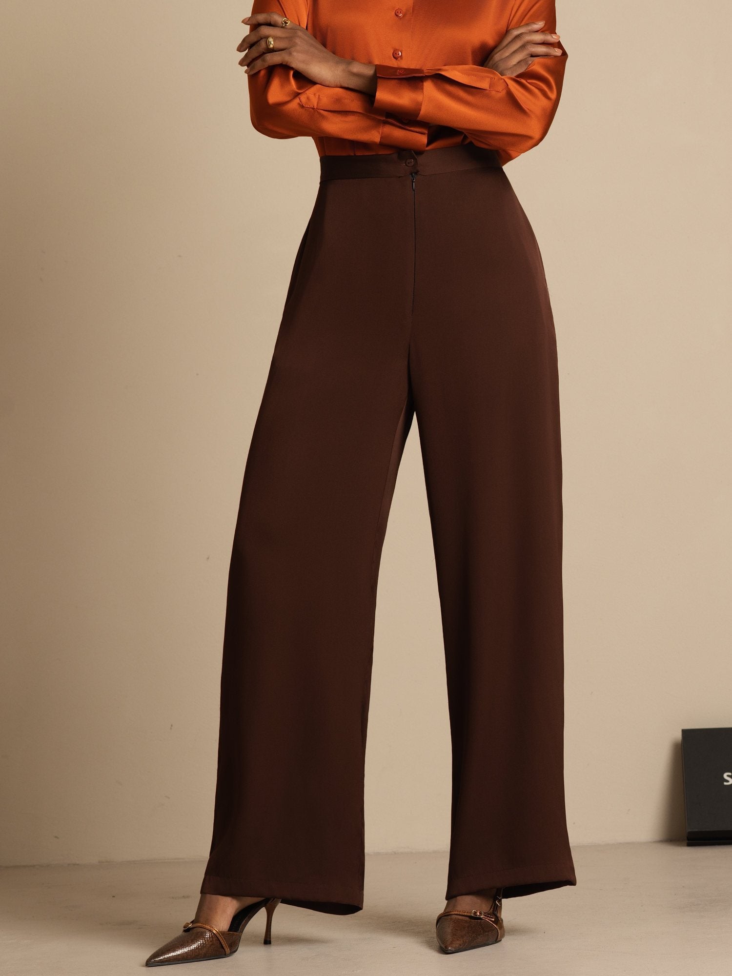 [Chocolat Noir] SilkSilky-FR 19Momme Soie Womens Pants 003