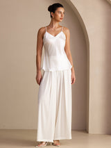 [Blanc] SilkSilky-FR Sleeveless V Neck Top À Fines Brides 006