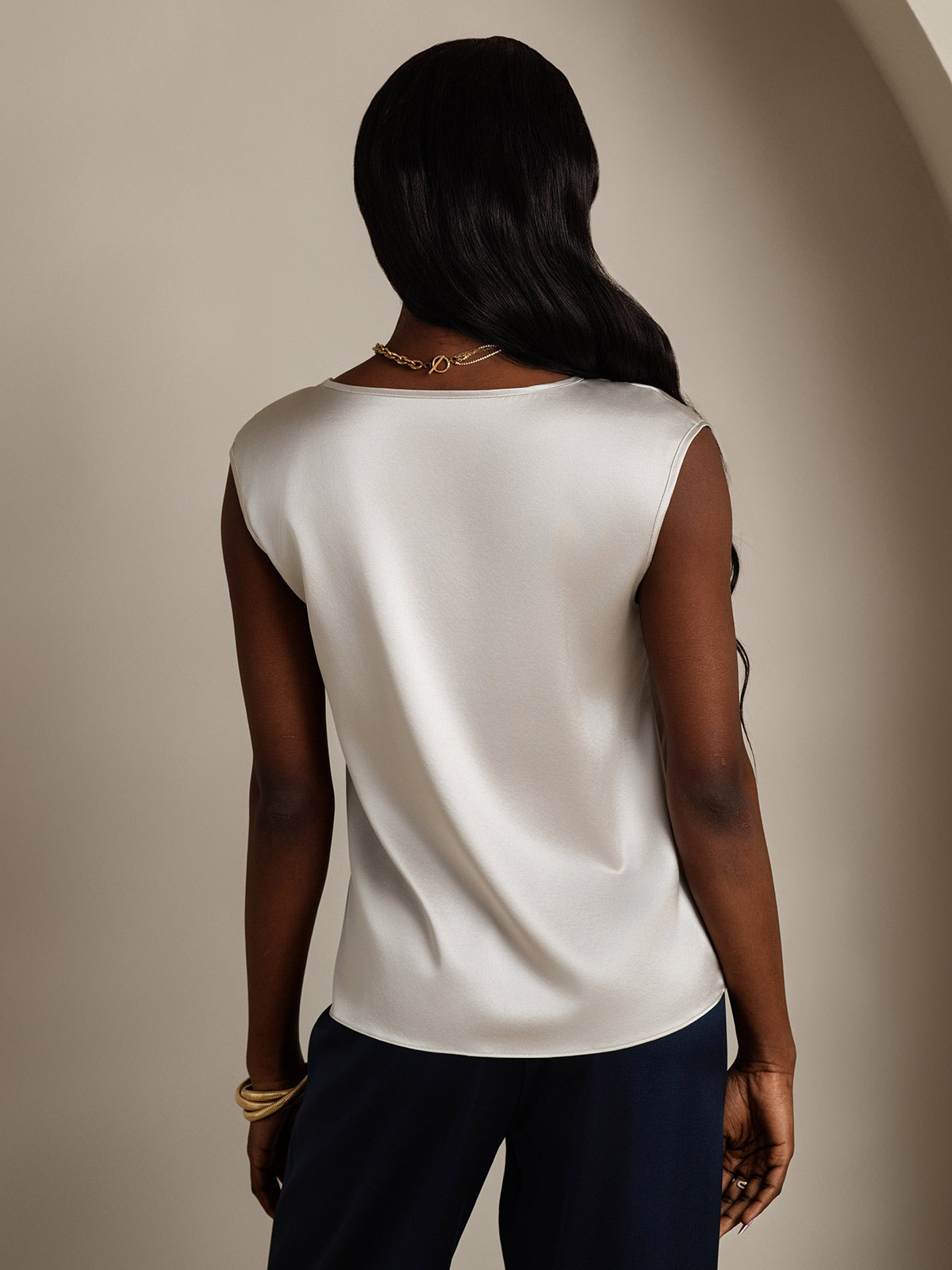 [Gris Clair] SilkSilky-FR 19Momme Soie Col Rond Femme T-Shirt 002