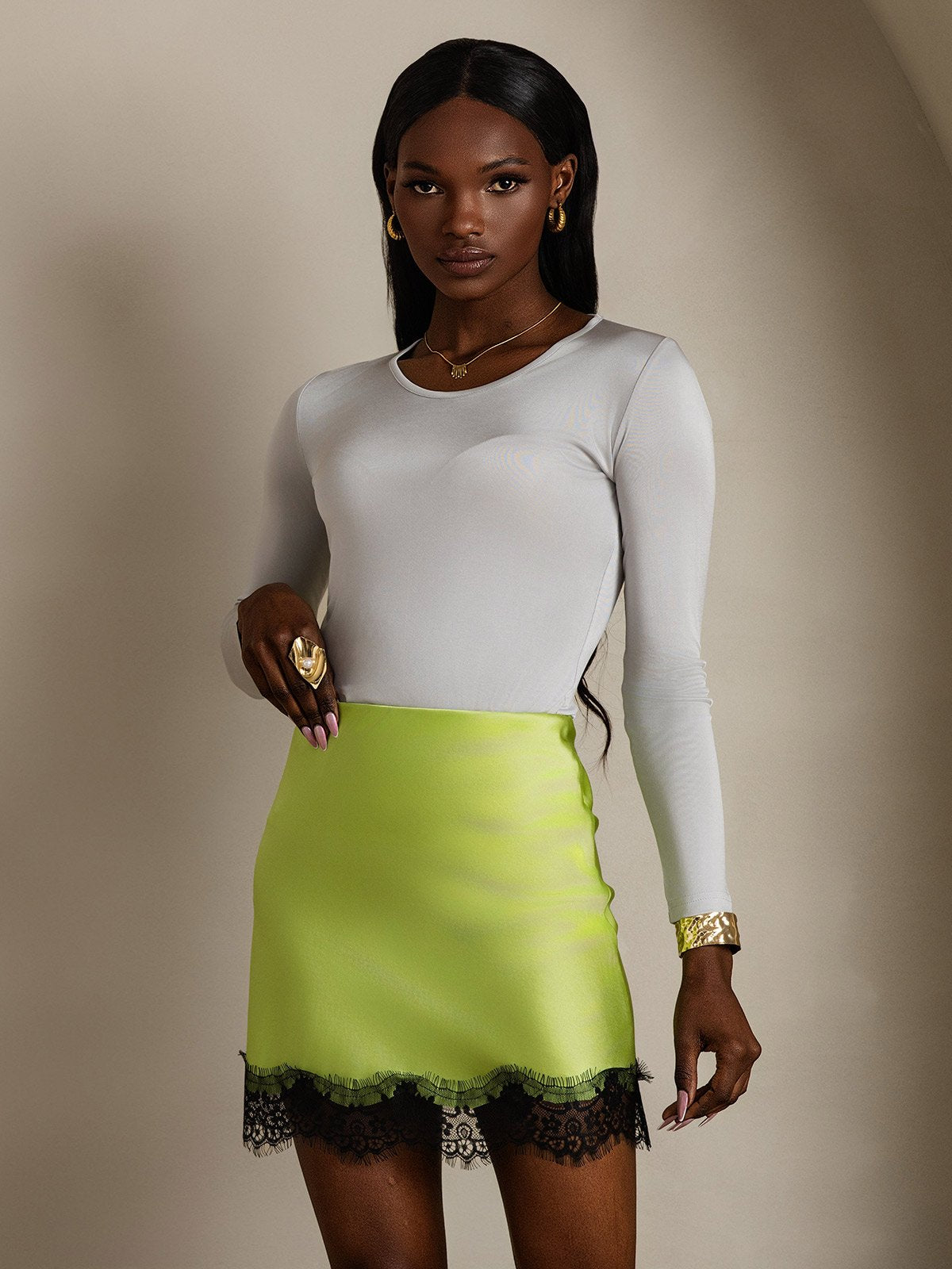 SilkSilky-FR 19Momme Soie Skirt VertMenthe 003