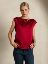 [Rouge Vineux] SilkSilky-FR Cap Sleeve Round Neck Femme T-Shirt 006