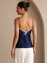 [Bleu Foncé] SilkSilky-FR Sleeveless V Neck Top À Fines Brides 002