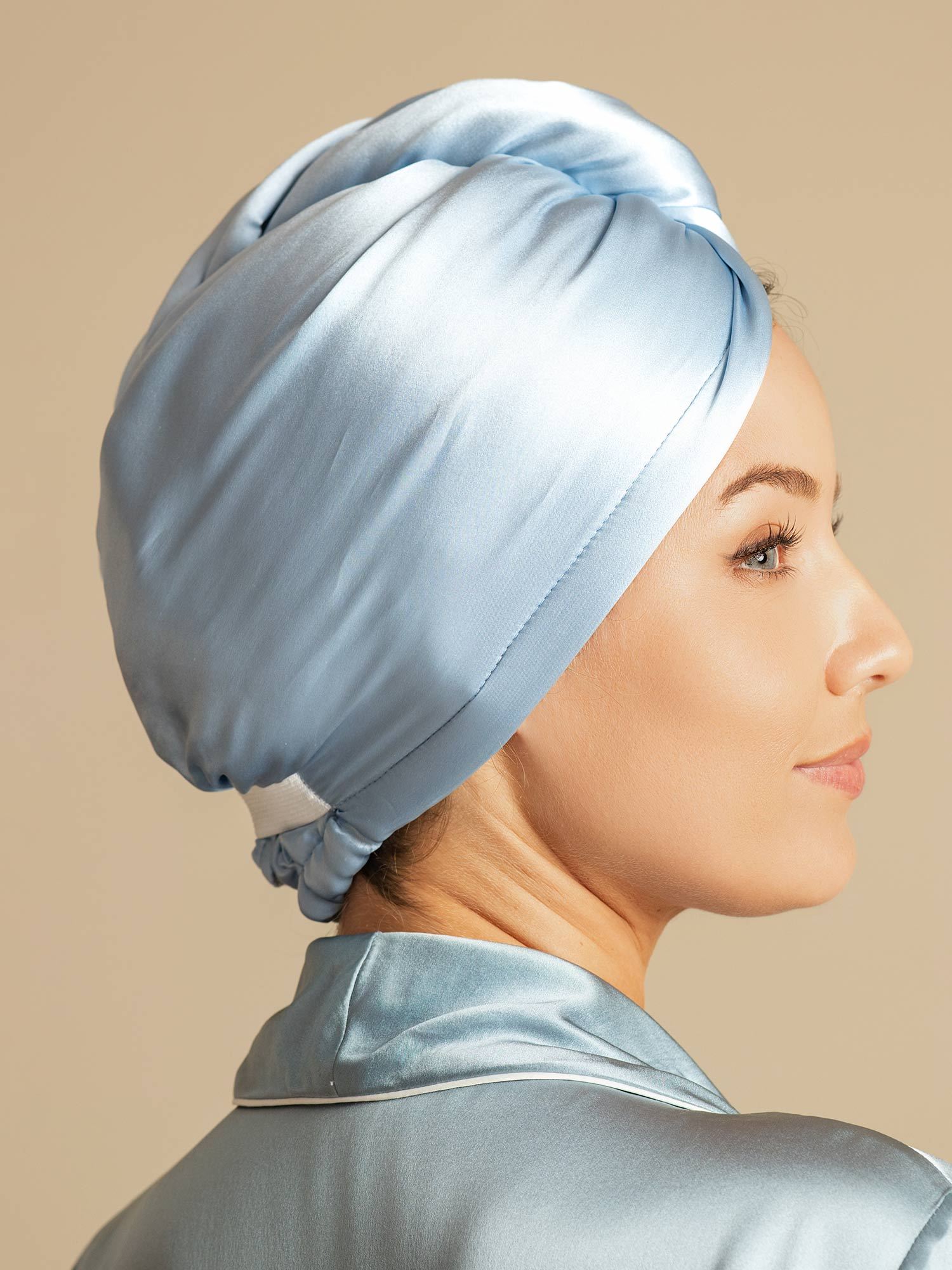 [Bleu Ciel] SilkSilky-FR Soie Hair Towel Wrap 002,