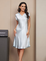 [Bleu Clair] SilkSilky-FR Cap Sleeve V Neck Chemises de nuit 003