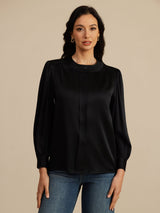 [Noir] SilkSilky-FR 19Momme Long Sleeve Round Neck Blouse 003