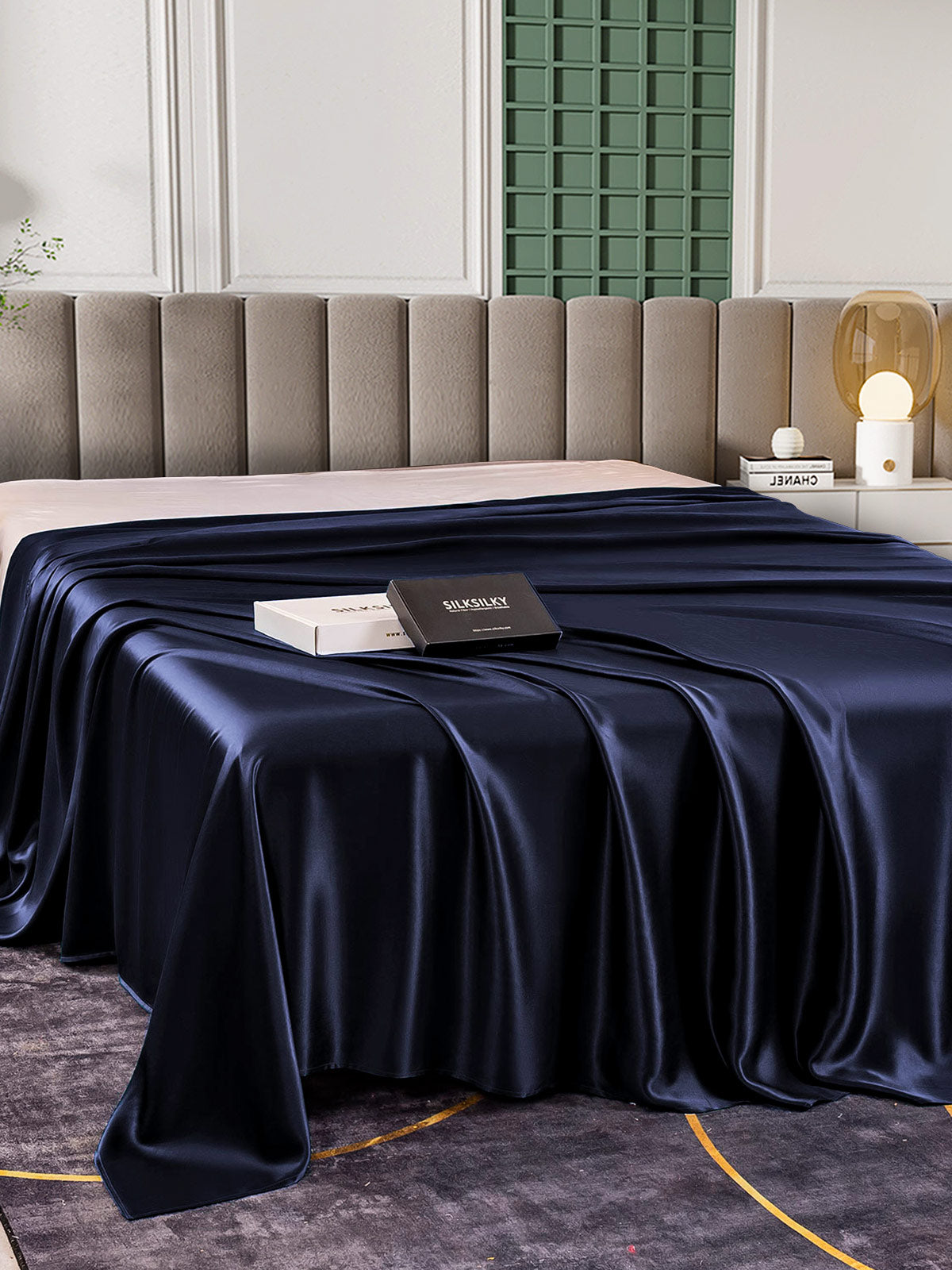 [Bleu Foncé] SilkSilky-FR 25Momme Pure Soie Sheet 003