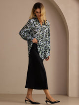 [Léopard Sarcelle] SilkSilky-FR Long Sleeve Lapel Collar Blouse 005