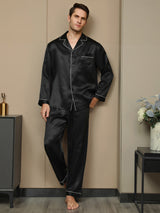[Noir] SilkSilky-FR Manches longues Col Cranté Homme Pyjamas 004