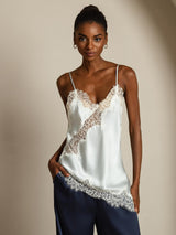 [Bleu Clair] SilkSilky-FR Spaghetti Strap V Neck Top À Fines Brides 001